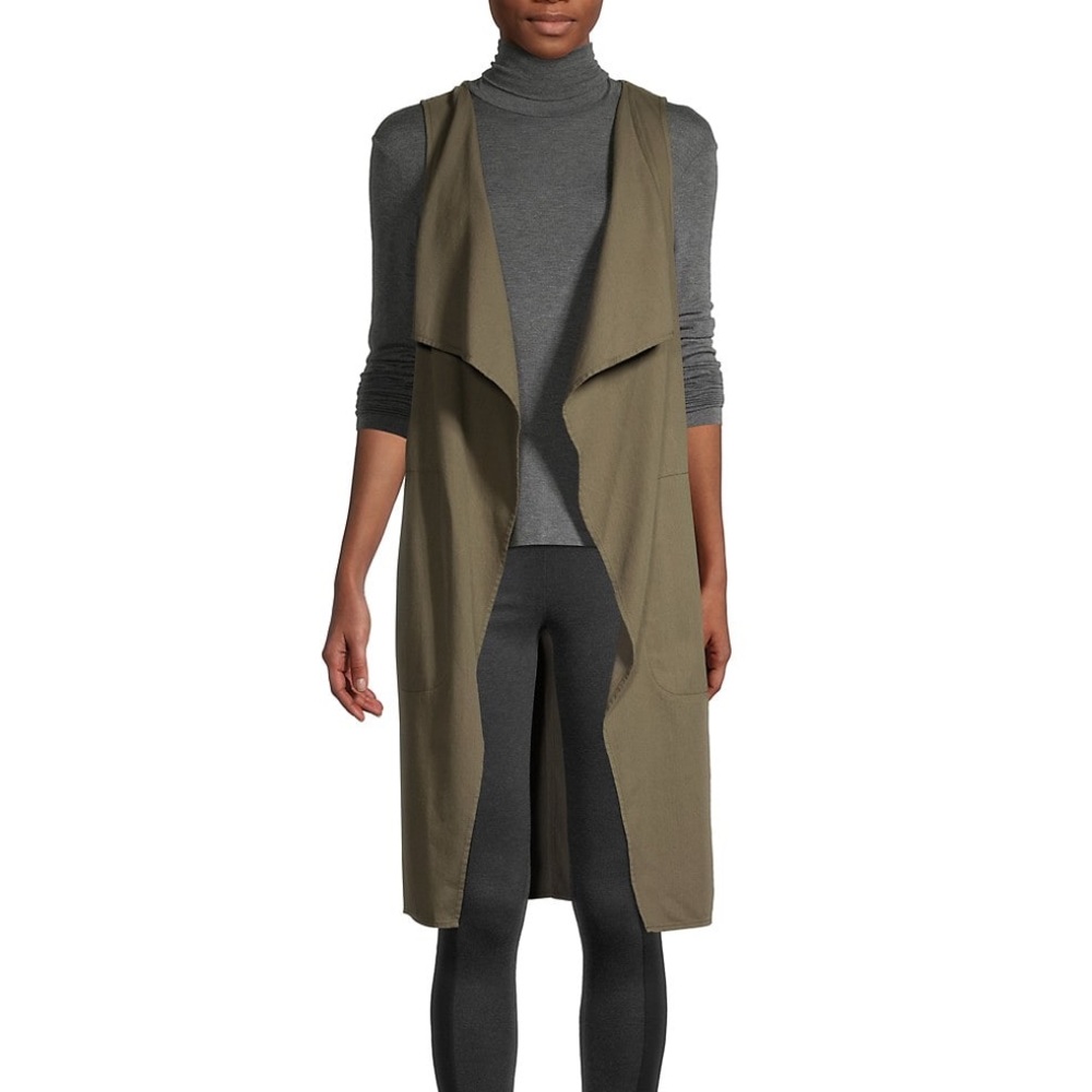 Cotton-Blend Long Vest olive green size XS